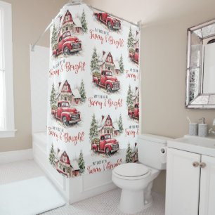 Watercolor Christmas Vintage Truck and Barn 