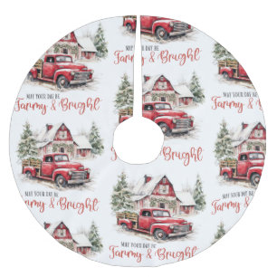 Watercolor Christmas Vintage Truck and Barn Brushed Polyester Tree Skirt