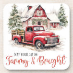 Watercolor Christmas Vintage Truck and Barn  Coaster<br><div class="desc">Watercolor Christmas Vintage Truck and Barn beverage coaster
Home & Living > Kitchen & Dining > Barware & Bar Tools > Coasters</div>