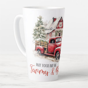 Watercolor Christmas Vintage Truck and Barn  Latte Mug