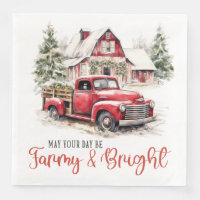 Watercolor Christmas Vintage Truck and Barn 