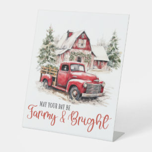 Watercolor Christmas Vintage Truck and Barn Pedestal Sign