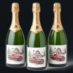 Watercolor Christmas Vintage Truck and Barn  Sparkling Wine Label<br><div class="desc">Watercolor Christmas Vintage Truck and Barn Sparkling Wine Label
Home & Living > Kitchen & Dining > Storage & Carriers > Food & Drink Labels > Wine & Sparkling Wine Labels</div>