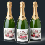 Watercolor Christmas Vintage Truck and Barn  Sparkling Wine Label<br><div class="desc">Watercolor Christmas Vintage Truck and Barn Sparkling Wine Label
Home & Living > Kitchen & Dining > Storage & Carriers > Food & Drink Labels > Wine & Sparkling Wine Labels</div>