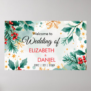 Watercolor Christmas Wedding Banner with Holly  Poster