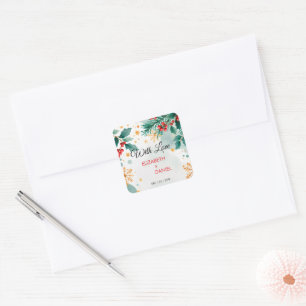 Watercolor Christmas Wedding with Holly Square Sticker