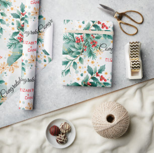 Watercolor Christmas Wedding Wrapping Paper 