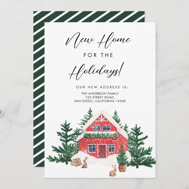 Watercolor Christmas We've Moved Moving Invitation (Front/Back)