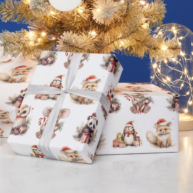 Watercolor Christmas Wildlife Wrapping Paper (Holidays)