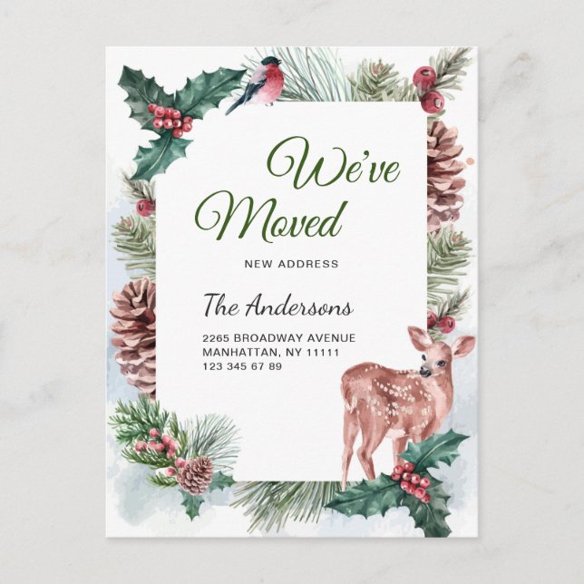 Watercolor Christmas Winter Moving Announcement Postcard (Front)