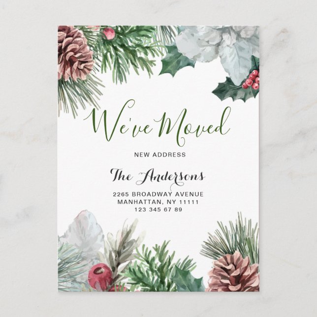 Watercolor Christmas Winter Moving Announcement Postcard (Front)