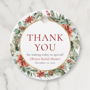 Watercolor Christmas Winter Red Gold Bridal Shower Favour Tags