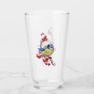 Watercolor Christmas winter titmouse bird rowanber Glass