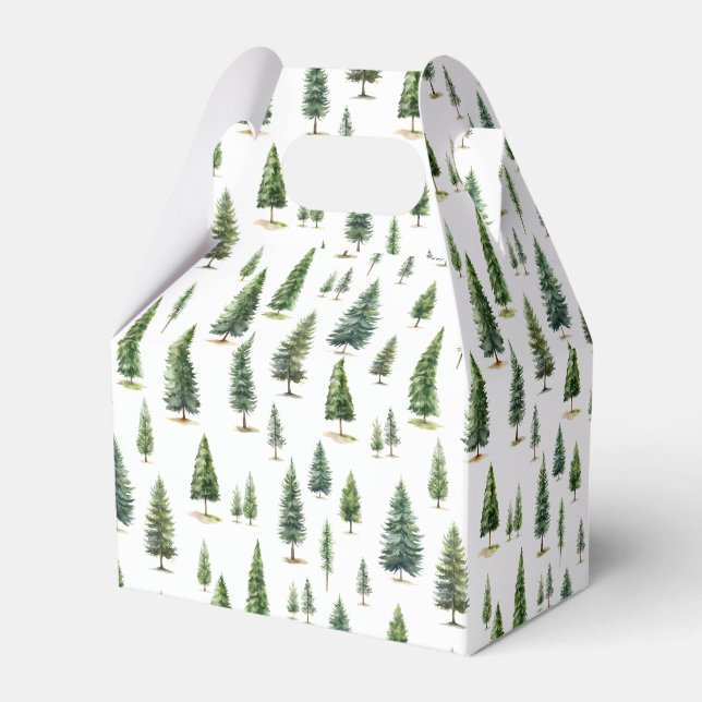 Watercolor Christmas Winter Trees Pattern Green Favor Box (Front Side)