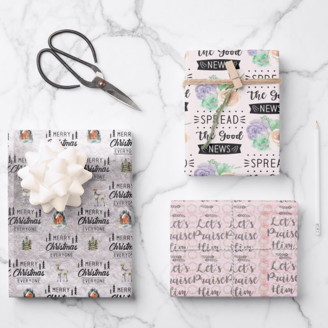 Watercolor Christmas Wrapping Paper Set of 3 (Front)