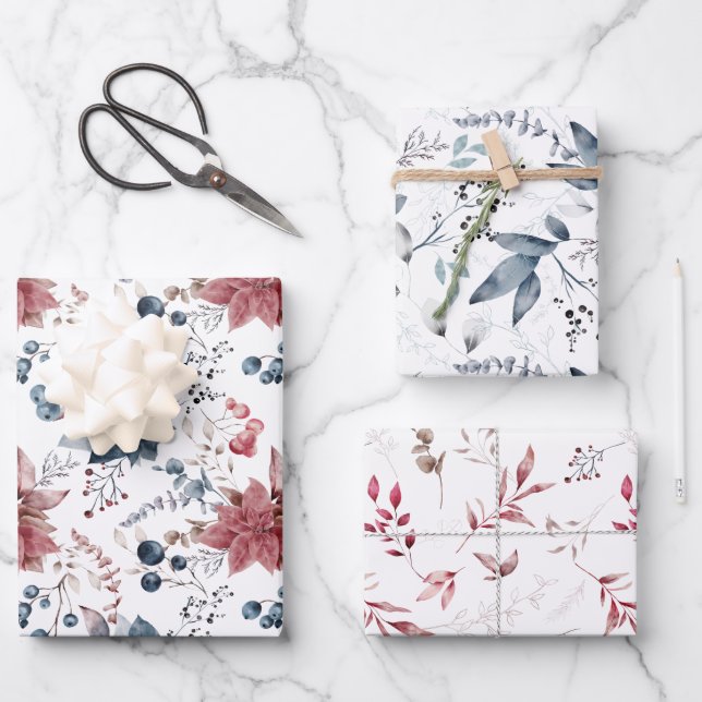 Watercolor Christmas Wrapping Sheets Set of 3 (Front)