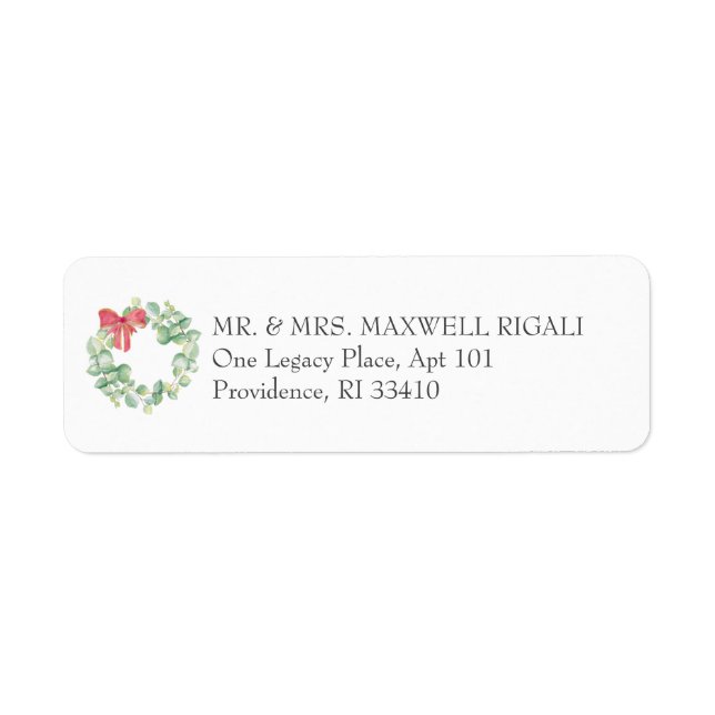 Watercolor Christmas Wreath Address Labels (Front)