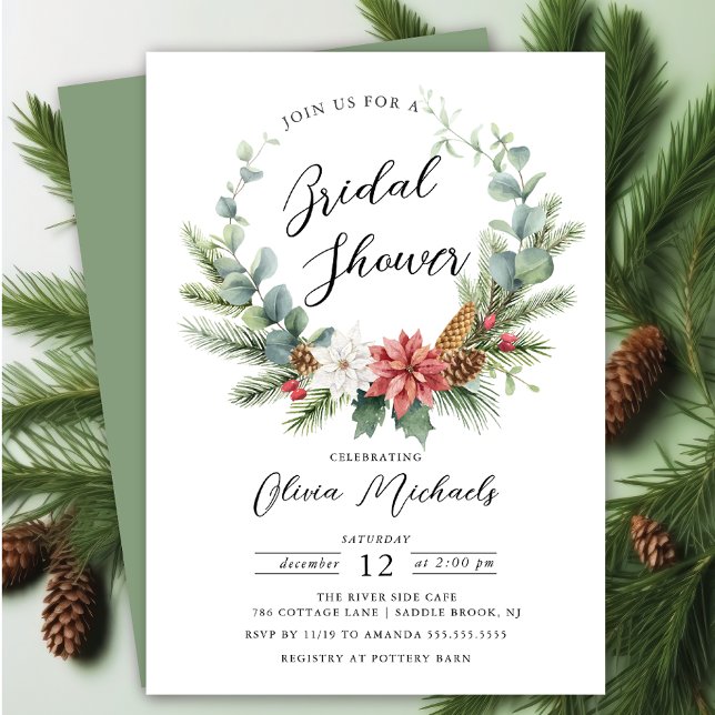 Watercolor Christmas Wreath Bridal Shower Invitation (Creator Uploaded)