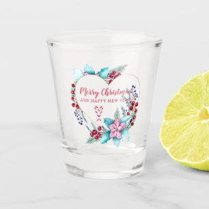 Watercolor Christmas Wreath & Candy Cane  Shot Glass
