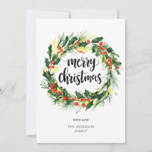 Watercolor Christmas Wreath Card Elegant Greener