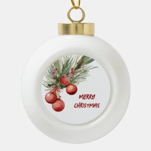 Watercolor Christmas Wreath  Ceramic Ball Christmas Ornament