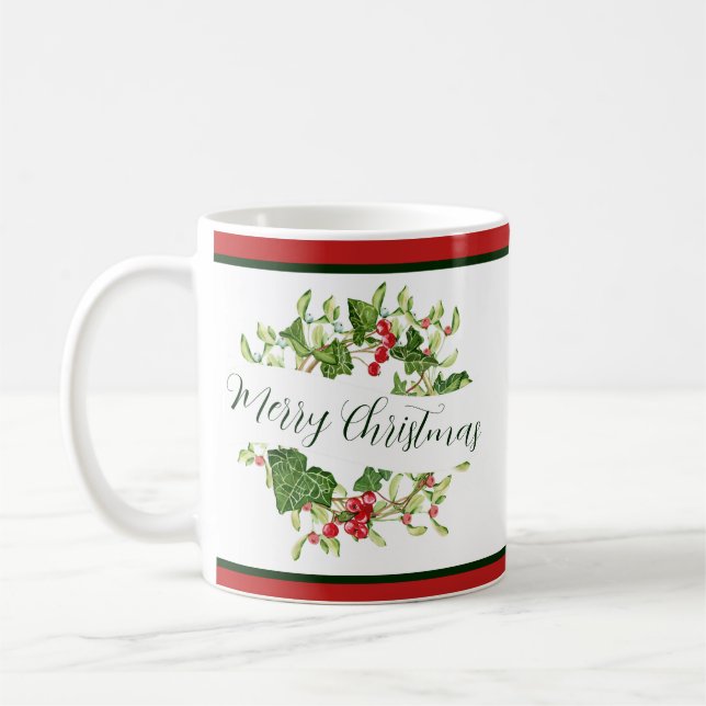 Watercolor Christmas wreath custom Holiday  Coffee Mug (Left)