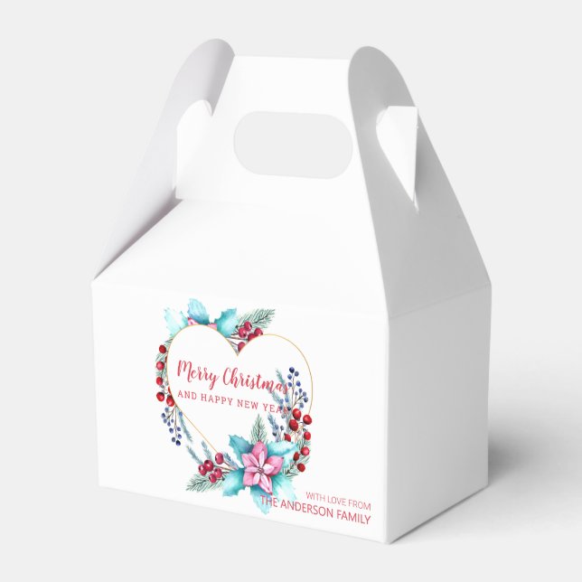 Watercolor Christmas Wreath Favor Box (Front Side)