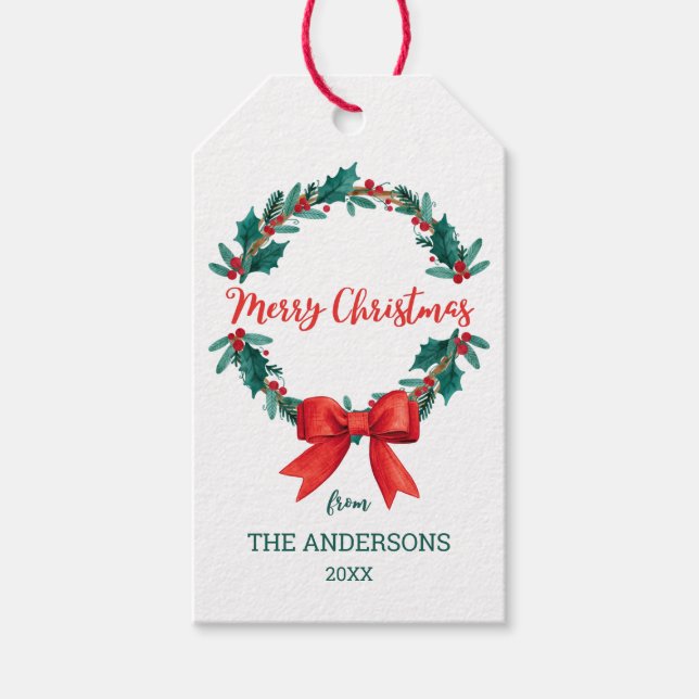 Watercolor Christmas Wreath Gift Tags (Front)