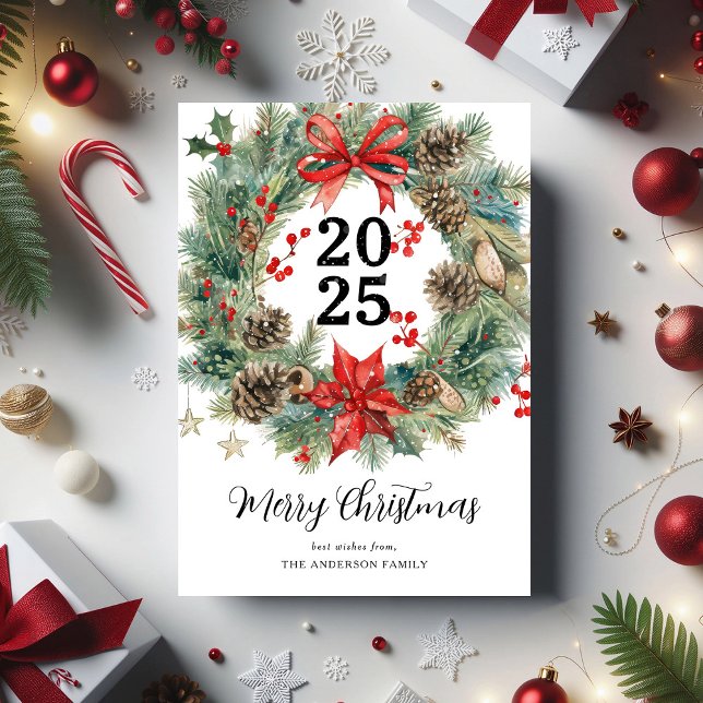 Watercolor Christmas Wreath Holiday Card (Creator Uploaded)