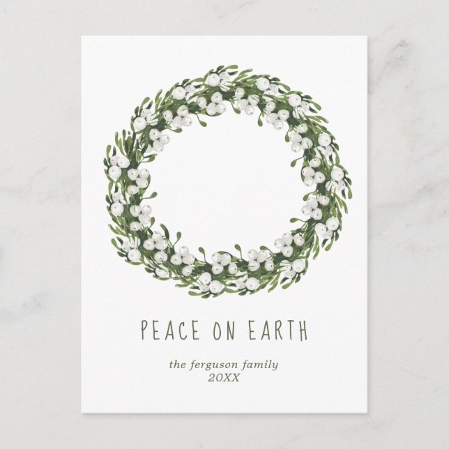 Watercolor Christmas Wreath Holiday Postcard (Front)