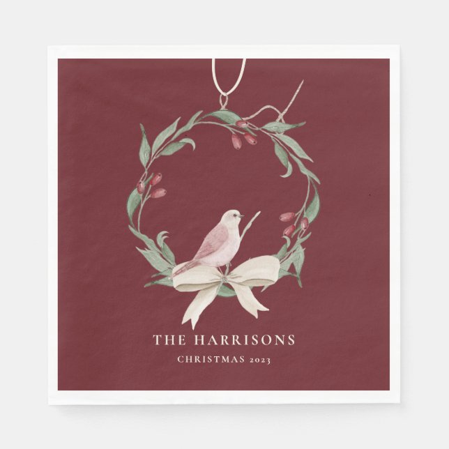 Watercolor Christmas Wreath Personalized Napkin (Front)