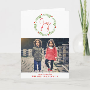 Watercolor Christmas Wreath Photo Holiday Card