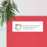 Watercolor Christmas Wreath Return Address Labels<br><div class="desc">This country Christmas return address label features my original hand painted watercolor botanical eucalyptus wreath of red and green foliage on a crisp white background. Your return address details are set in a modern sans serif font. Personalize with your family name and street address in the template fields. To see...</div>