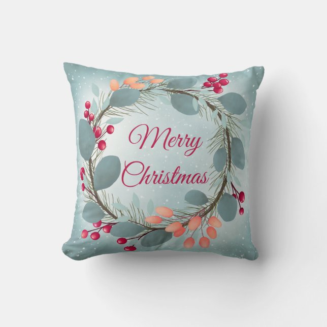 Watercolor Christmas wreath rustic modern Throw Pillow (Front)