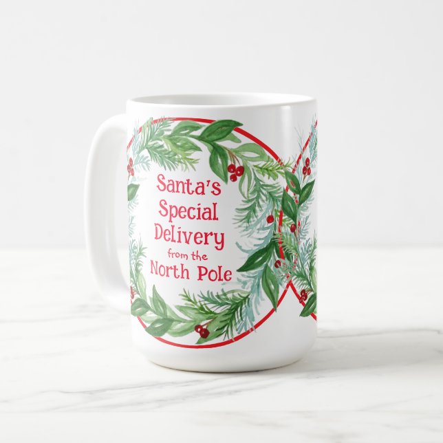 Watercolor Christmas Wreath Santa North Pole  Coffee Mug (Front Left)