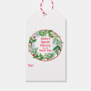 Watercolor Christmas Wreath Santa North Pole Gift Tags