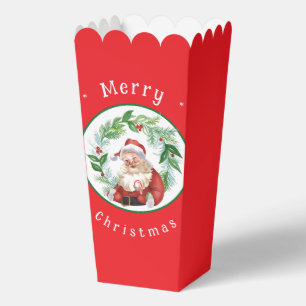 Watercolor Christmas Wreath Santa North Pole Tall Favor Box