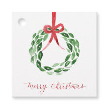 Watercolor Christmas Wreath Square Gift Tag