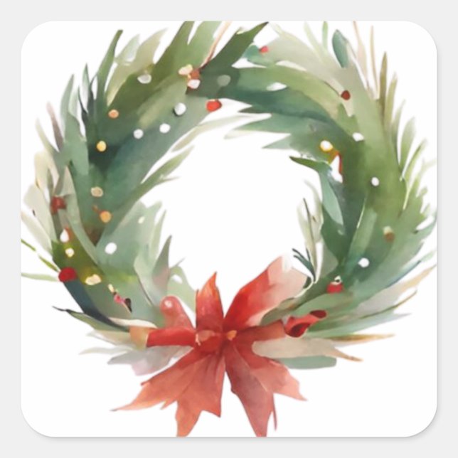 Watercolor Christmas Wreath  Square Sticker (Front)