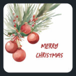 Watercolor Christmas Wreath  Square Sticker<br><div class="desc">Watercolor Christmas Wreath Square Sticker 
Crafts & Party Supplies > Gift Wrapping Supplies > Stickers & Labels</div>