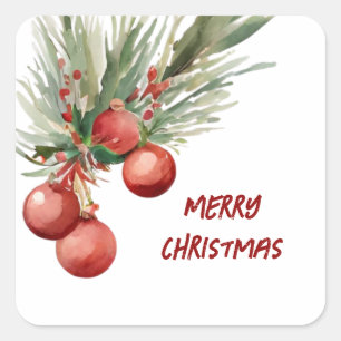 Watercolor Christmas Wreath  Square Sticker