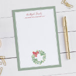 Watercolor Christmas Wreath Thank You Note Card<br><div class="desc">Say thank you to friends and family with my festive and elegant personalized note cards. They features your family name or monogram in a hand lettered script typography with your personalized address. Designed using my hand painted Christmas wreath of eucalyptus greenery and red bow in my original watercolor art over...</div>
