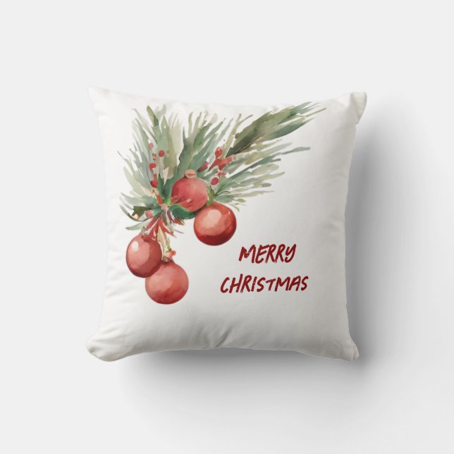 Watercolor Christmas Wreath  Throw Pillow (Front)