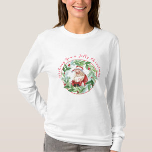 Watercolor Christmas Wreath Vintage Santa Unisex T-Shirt