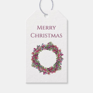 Watercolor Christmas Wreath with Berries Gift Tags