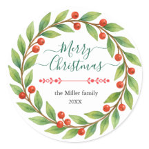 Watercolor Christmas wreath with Custom Text