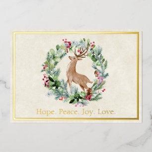 Watercolor Christmas wreath with deer custom Holid Foil Holiday Card