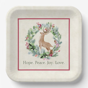 Watercolor Christmas wreath with deer custom  Paper Plate