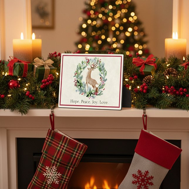 Watercolor Christmas wreath with deer custom Plaque (Creator Uploaded)