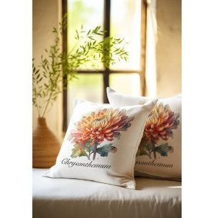 Watercolor Chrysanthemum Autumn Garden Accent Throw Pillow